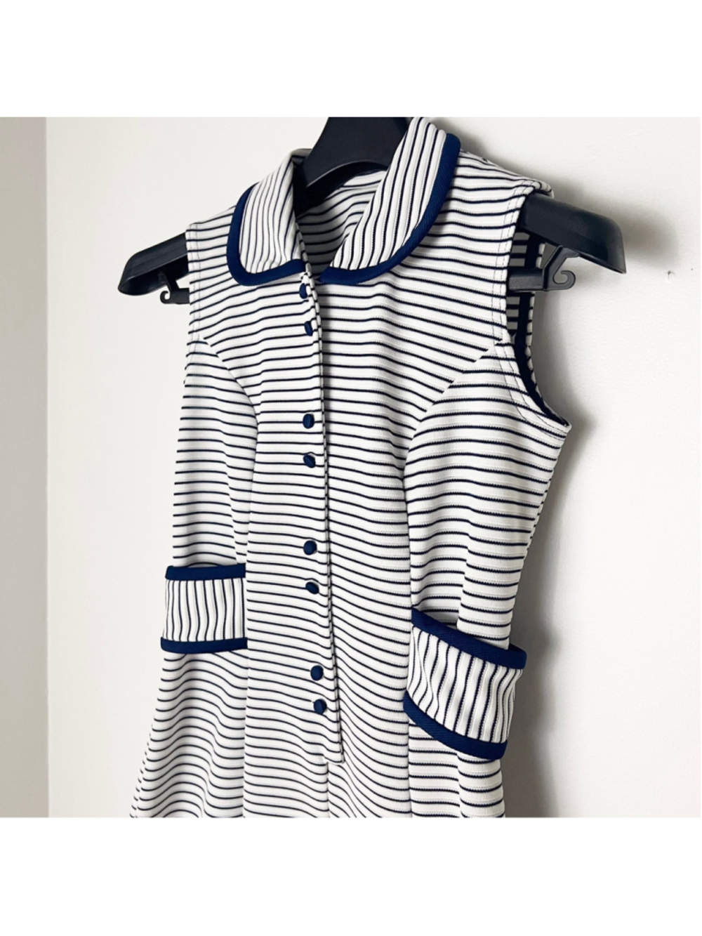 Vintage Navy White Striped Polo Dress Retro Mod Preppy Golf Tennis Nautical Sz S - Picture 6 of 9